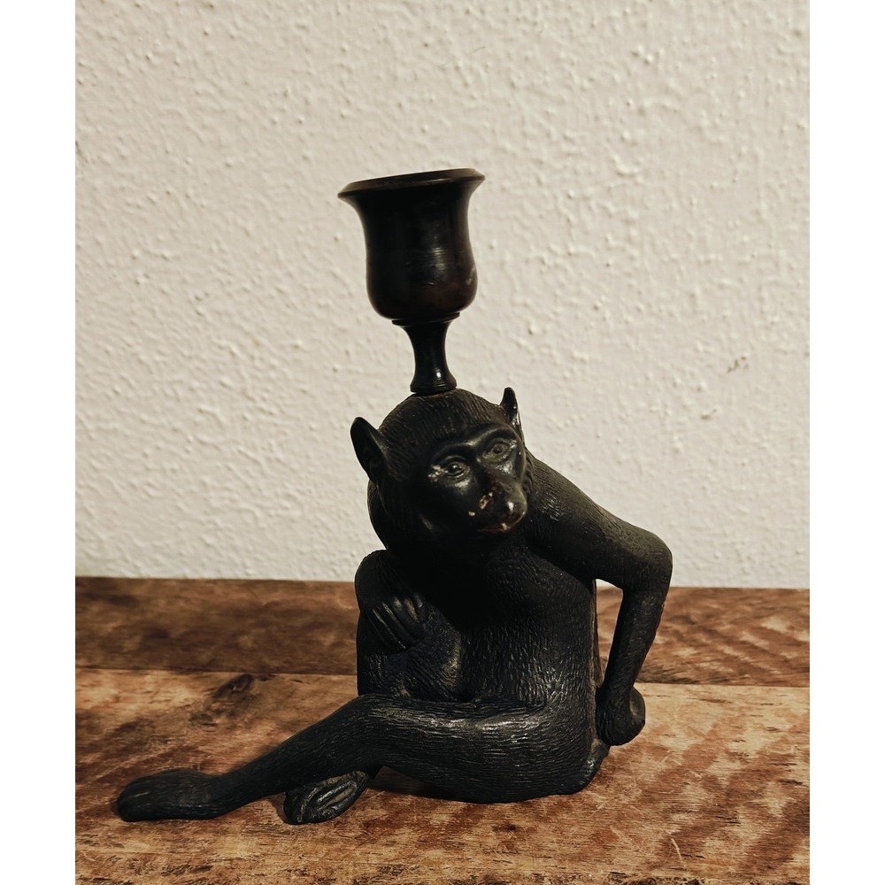 Maitland Smith Vintage Bronze Monkey Candle Holder